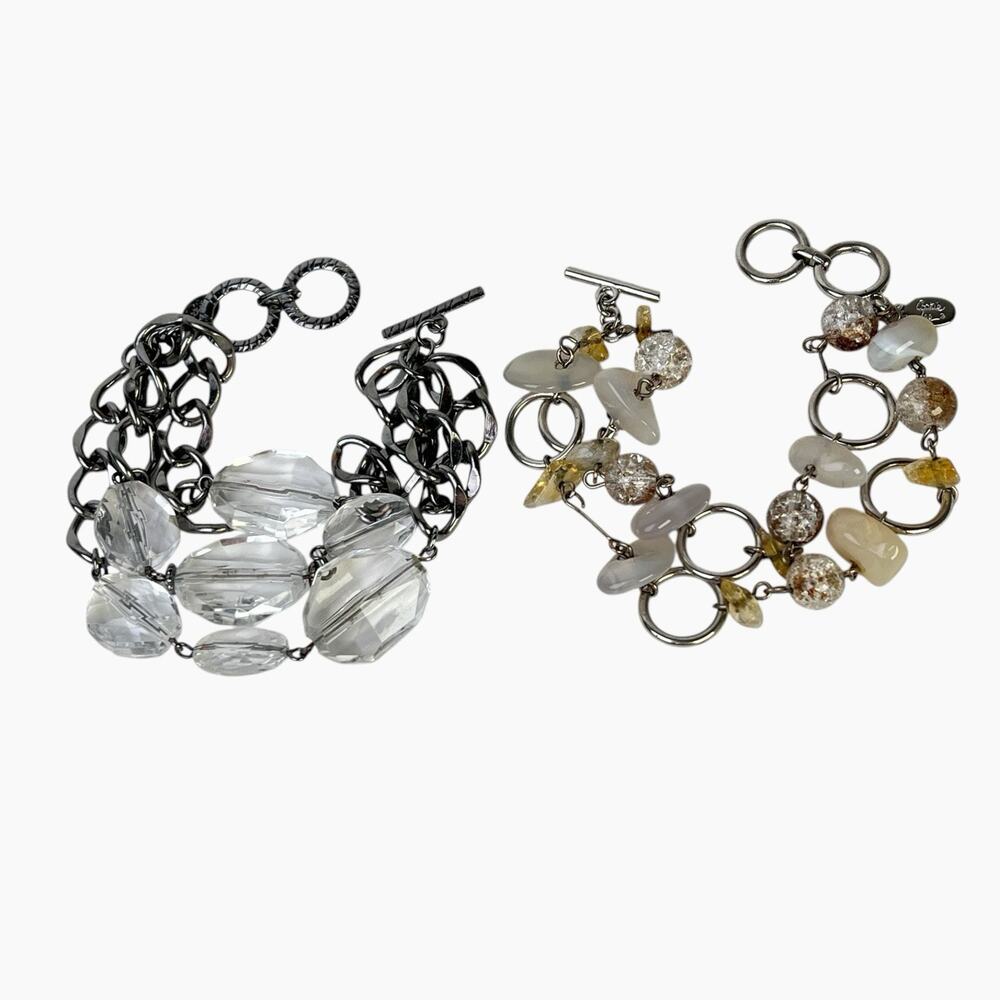 Lot 2 Cookie Lee Bracelets Natural Stones Clear Faceted Beads Dangle Multi Chain